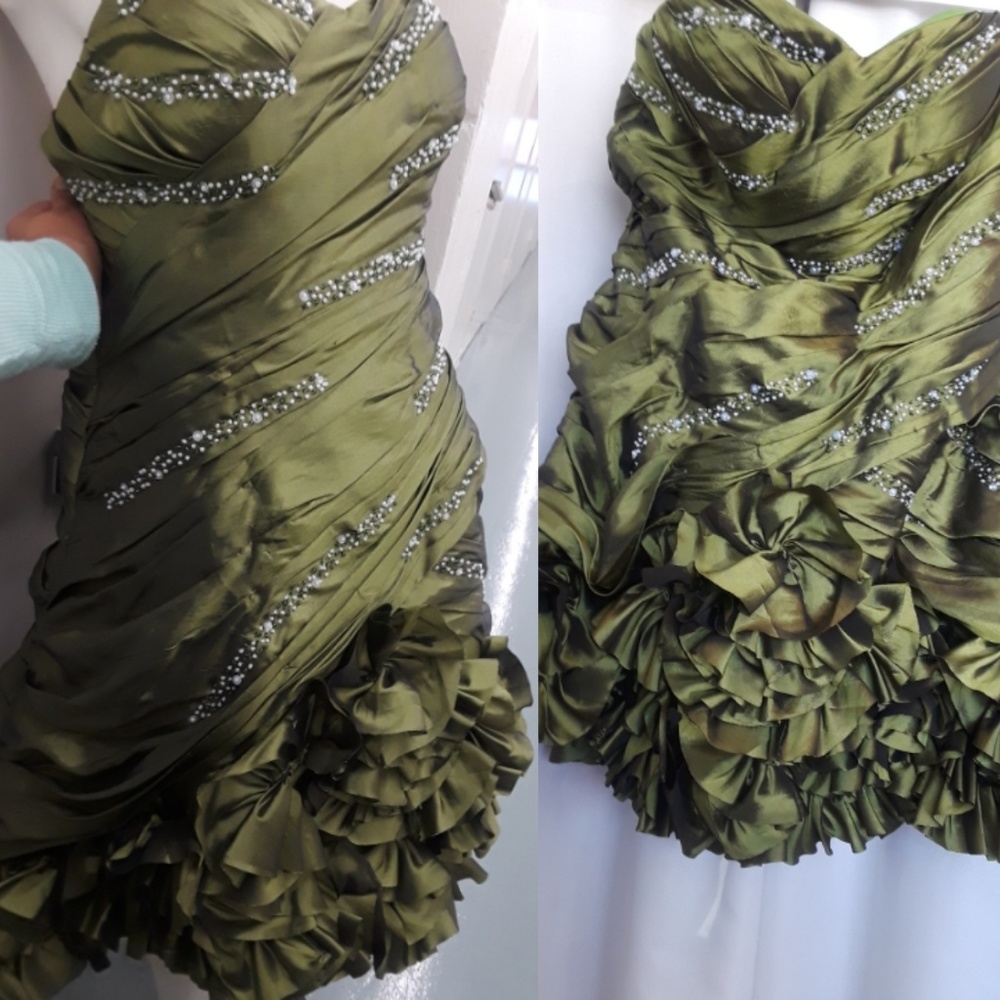 Prom Party Strapless Pearl beaded cocktail Mini dress floral Ruffle XL 44" Bust